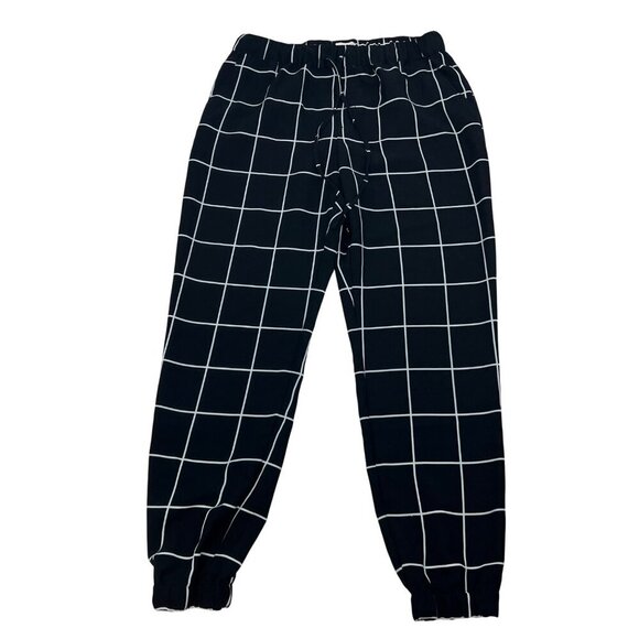 Merona Women’s Windowpane Jogger Dress Pants Black/White Size Medium Pockets - Picture 1 of 8